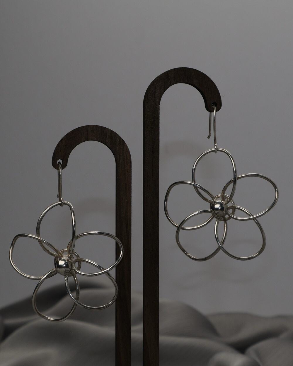 Sterling Silver Flower Dangle Earrings 11.6G / 2.5in
